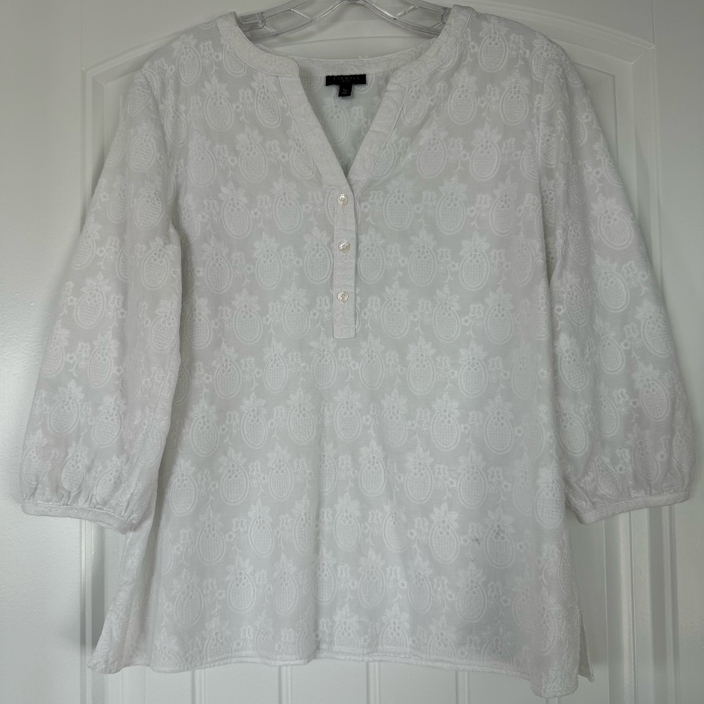 Talbots White Textured Blouse - Size PL